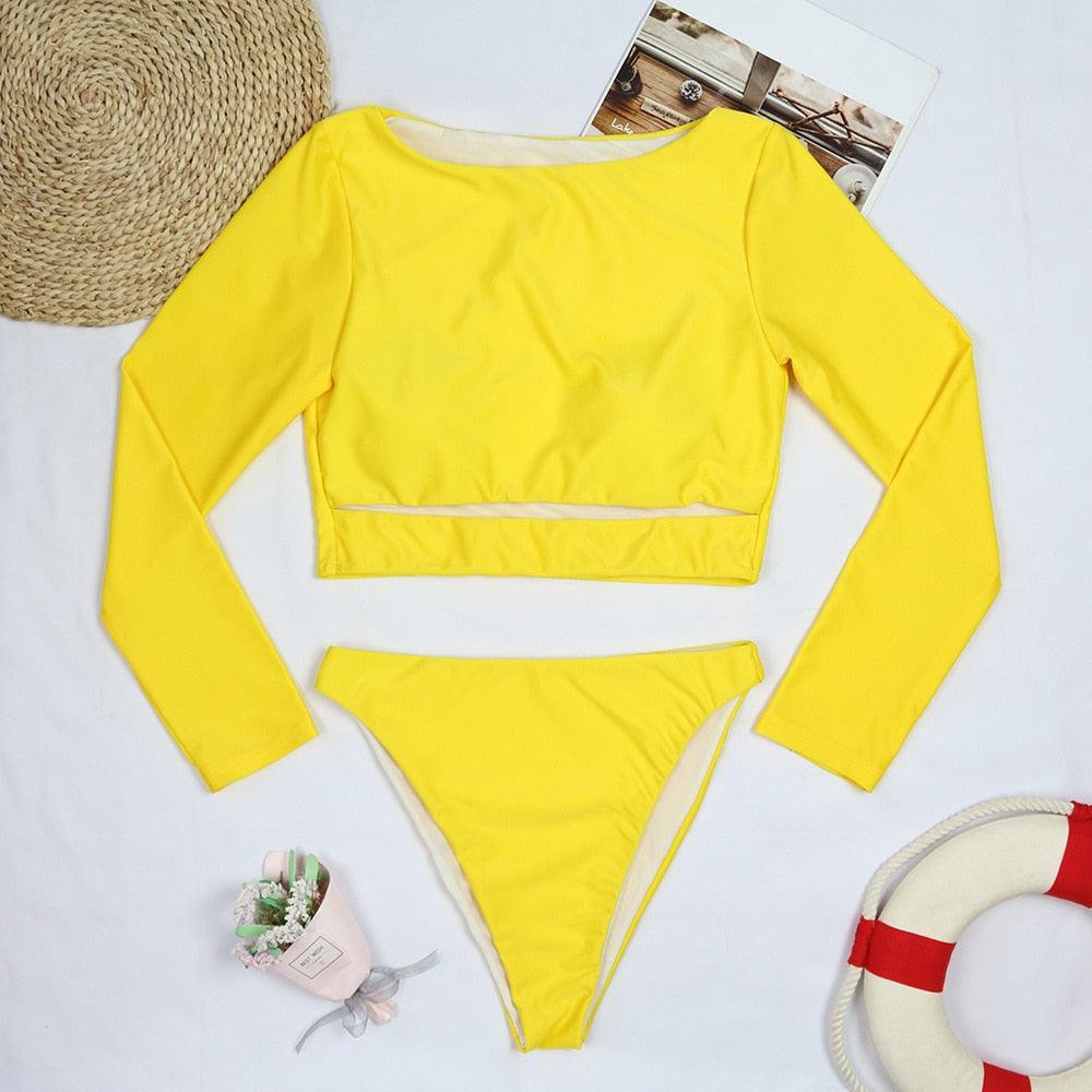 Conjunto de Bikini de Manga Larga con Estampado de Tigre para Mujeres