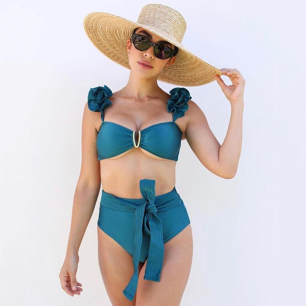 Ensemble de bikini à volants élégant en deux pièces pour femmes