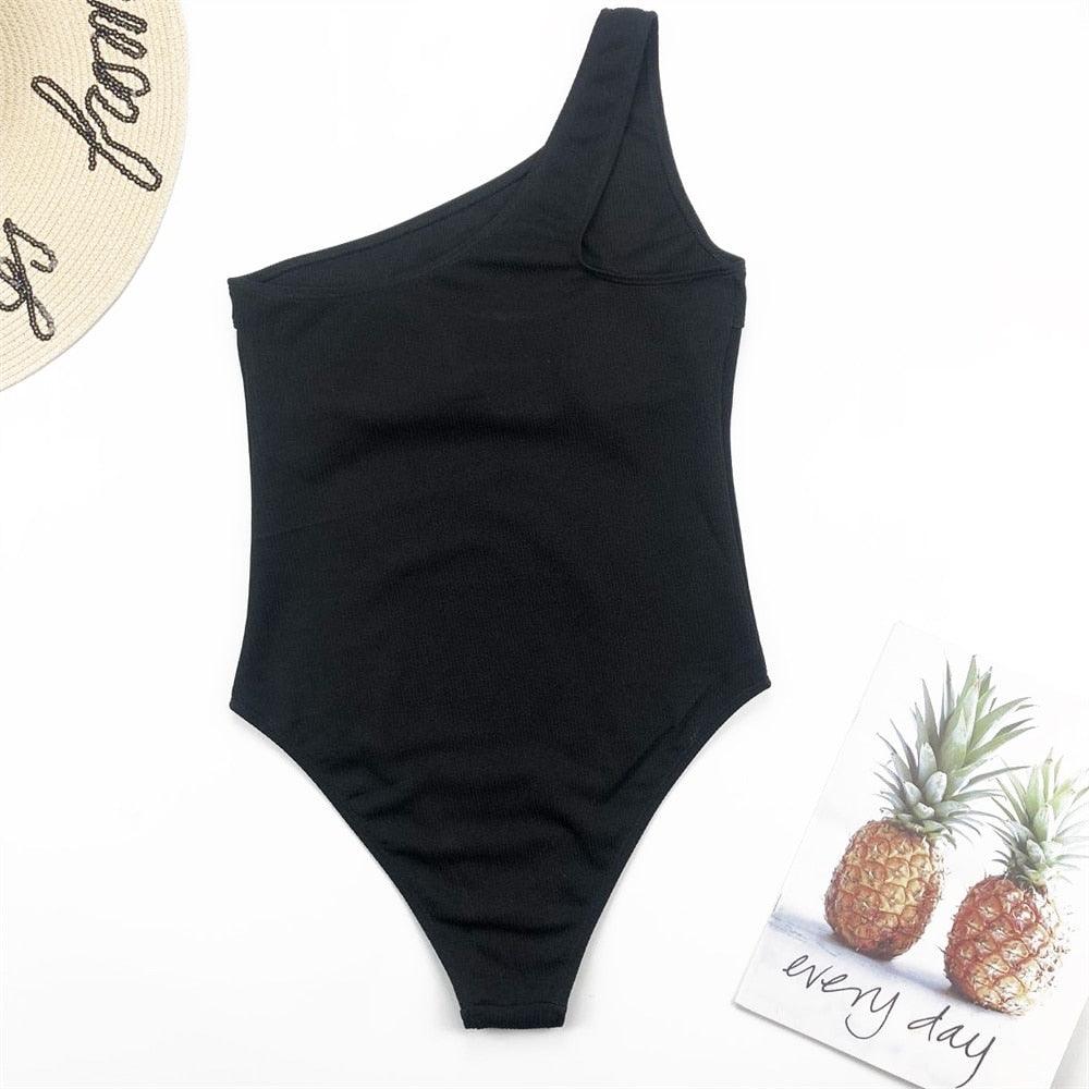 Elegant Black One-Piece Swimsuit with Ruffles