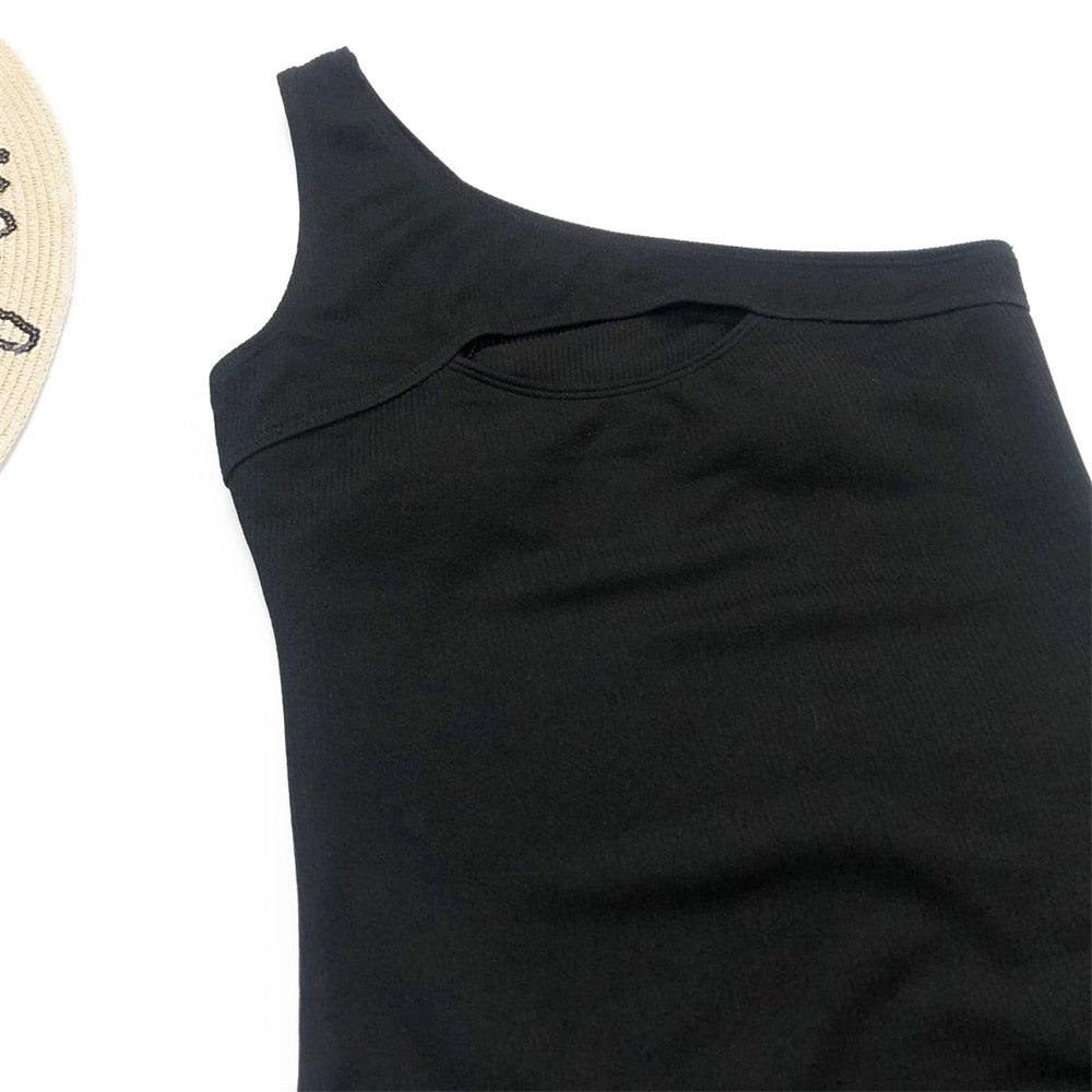 Elegant Black One-Piece Swimsuit with Ruffles