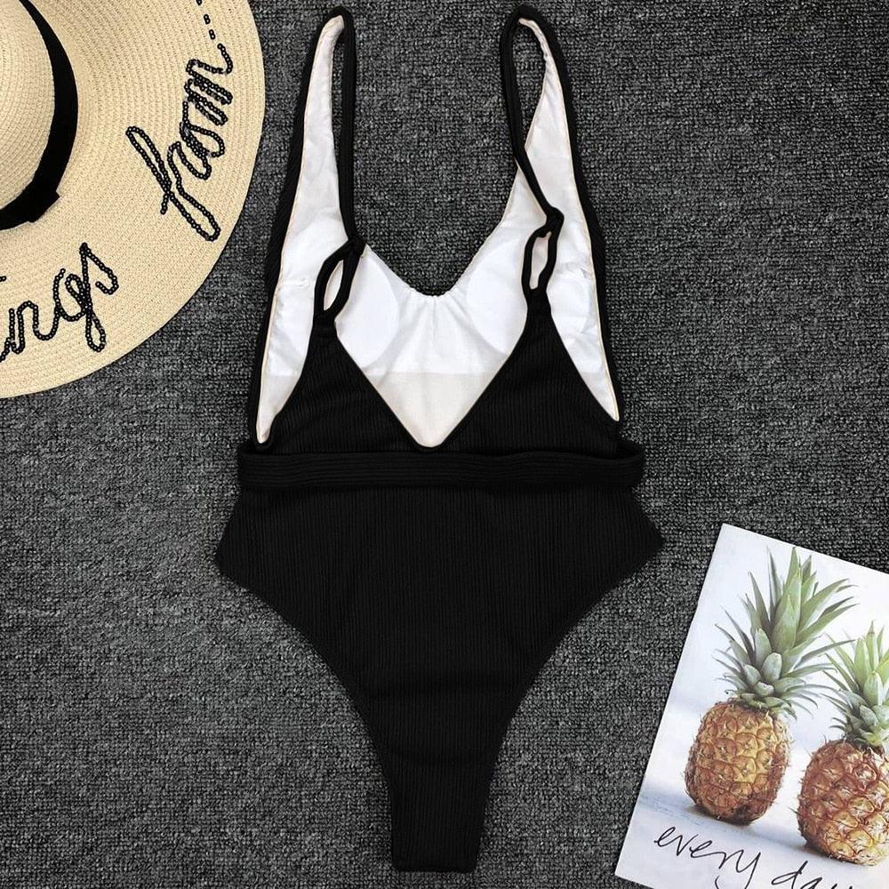 Elegant Black One-Piece Swimsuit with Ruffles