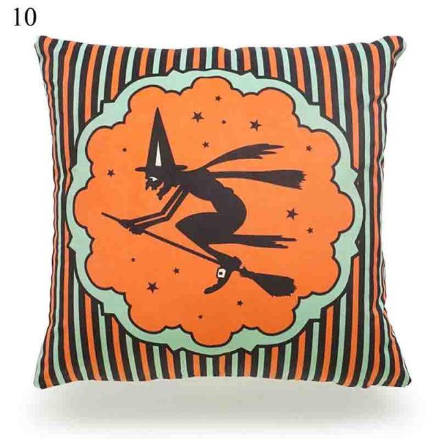 Funda de Cojín Impresa de Calabaza de Halloween - Decoración de Lino Premium