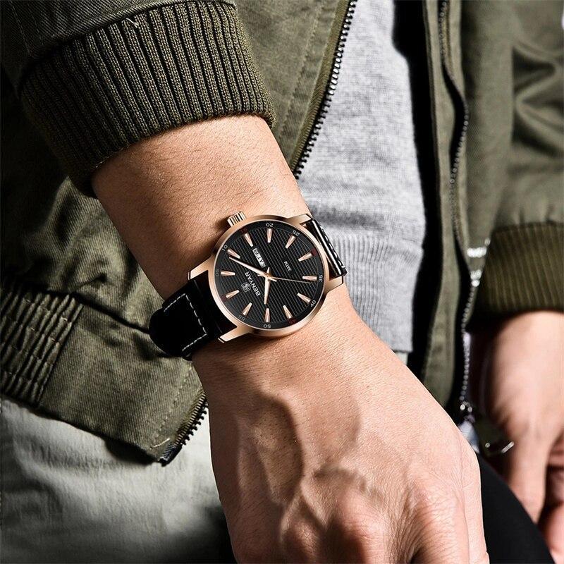 Stylish Black Analog Quartz Men's Watch with Leather Strap - Waterproof Luxury Timepiece - Korvel
