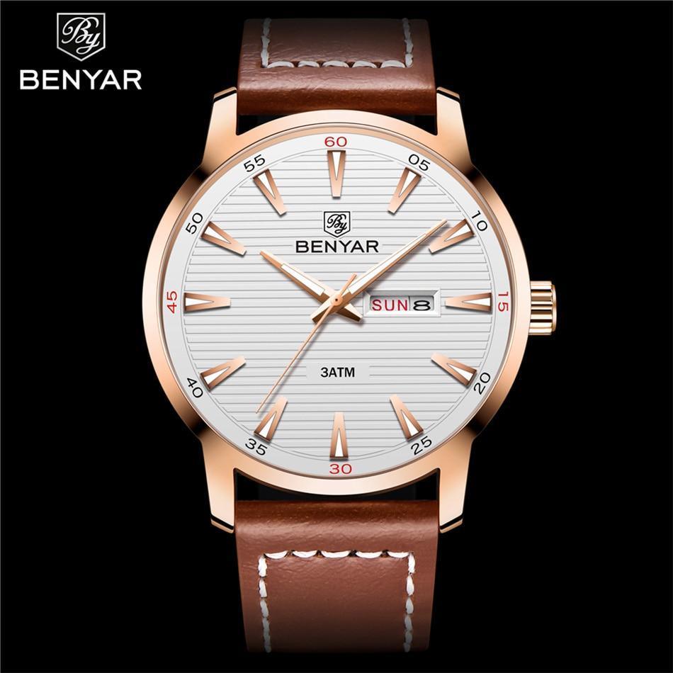 Stylish Black Analog Quartz Men's Watch with Leather Strap - Waterproof Luxury Timepiece - Korvel