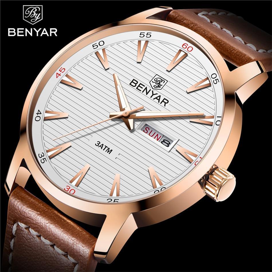 Stylish Black Analog Quartz Men's Watch with Leather Strap - Waterproof Luxury Timepiece - Korvel
