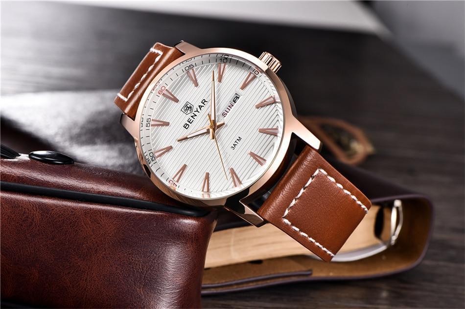 Stylish Black Analog Quartz Men's Watch with Leather Strap - Waterproof Luxury Timepiece - Korvel