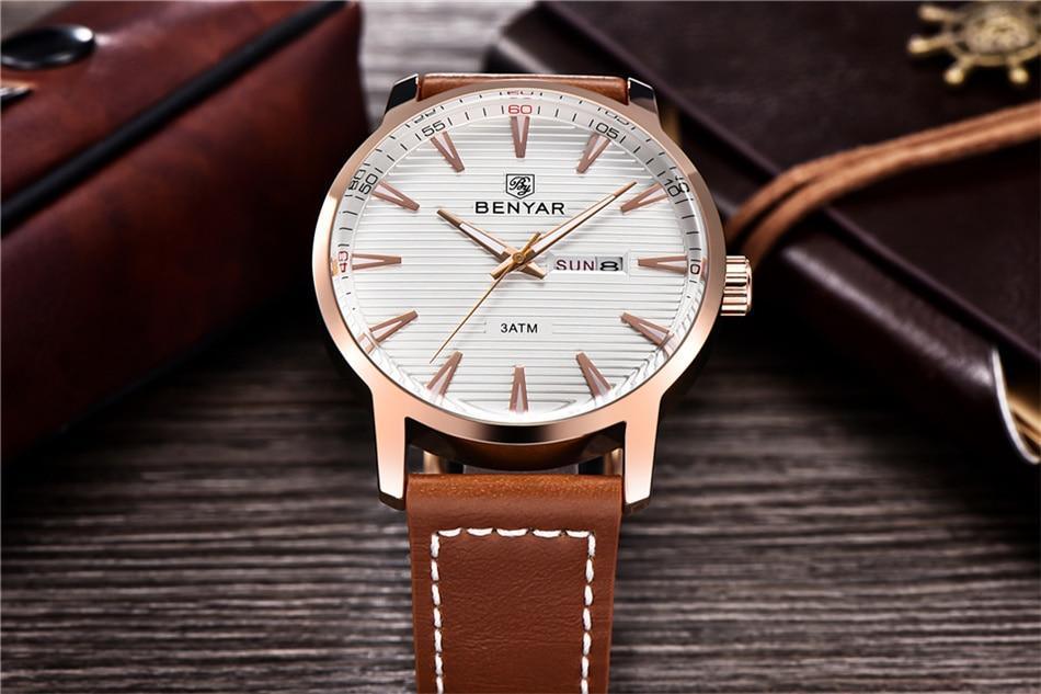 Stylish Black Analog Quartz Men's Watch with Leather Strap - Waterproof Luxury Timepiece - Korvel