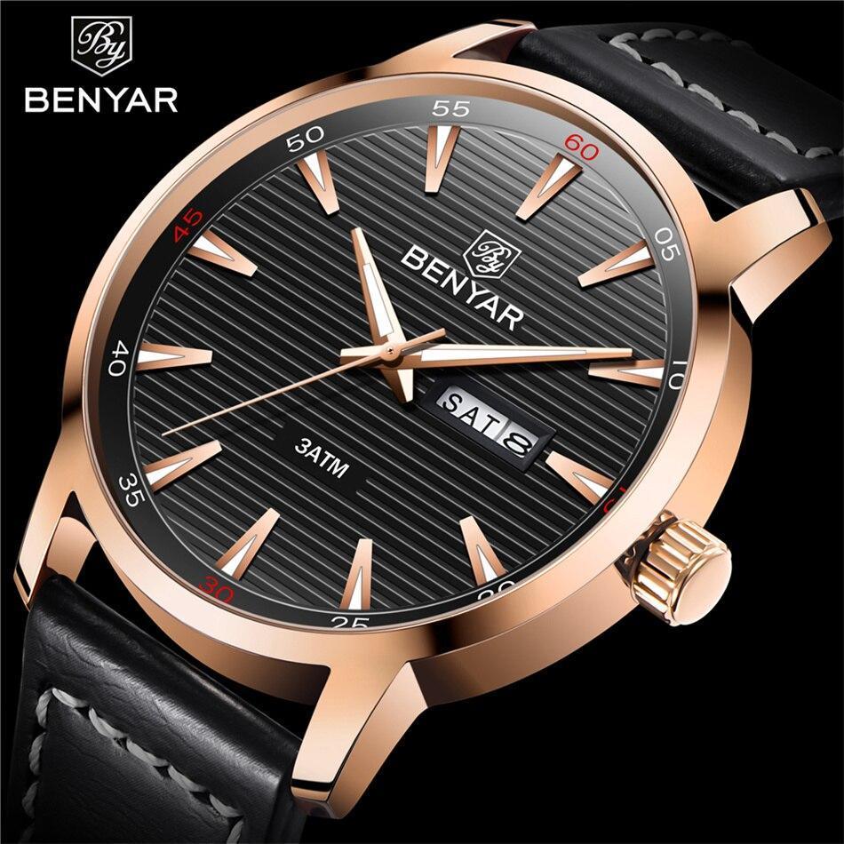 Stylish Black Analog Quartz Men's Watch with Leather Strap - Waterproof Luxury Timepiece - Korvel
