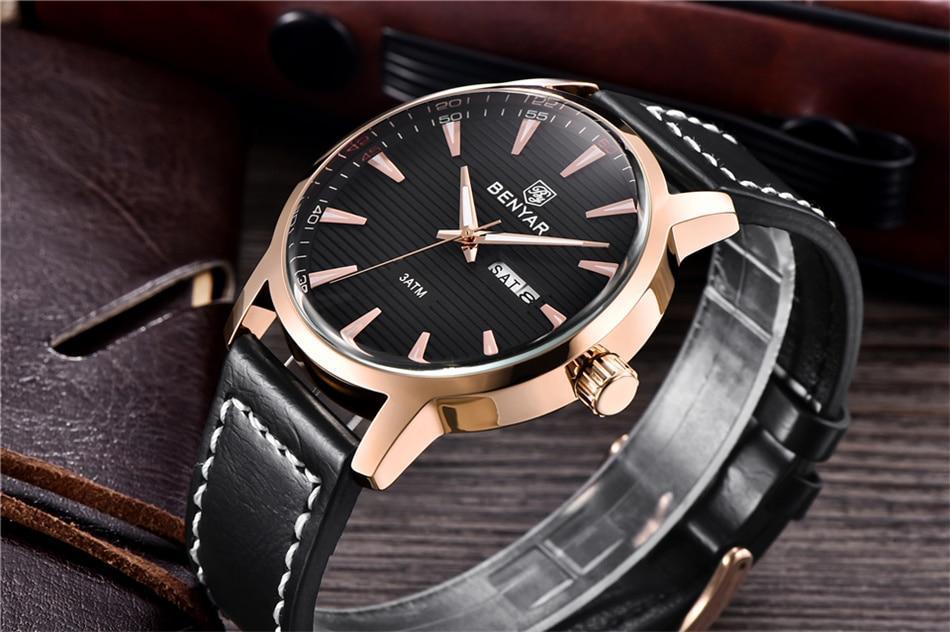 Stylish Black Analog Quartz Men's Watch with Leather Strap - Waterproof Luxury Timepiece - Korvel