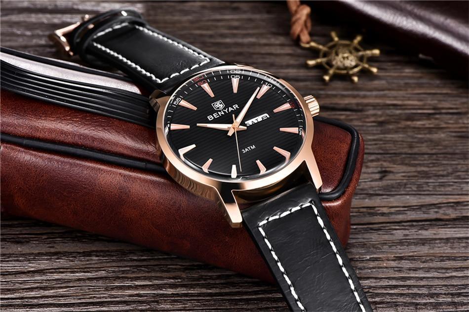 Stylish Black Analog Quartz Men's Watch with Leather Strap - Waterproof Luxury Timepiece - Korvel