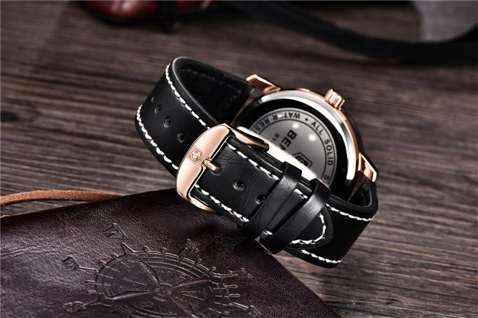 Stylish Black Analog Quartz Men's Watch with Leather Strap - Waterproof Luxury Timepiece - Korvel