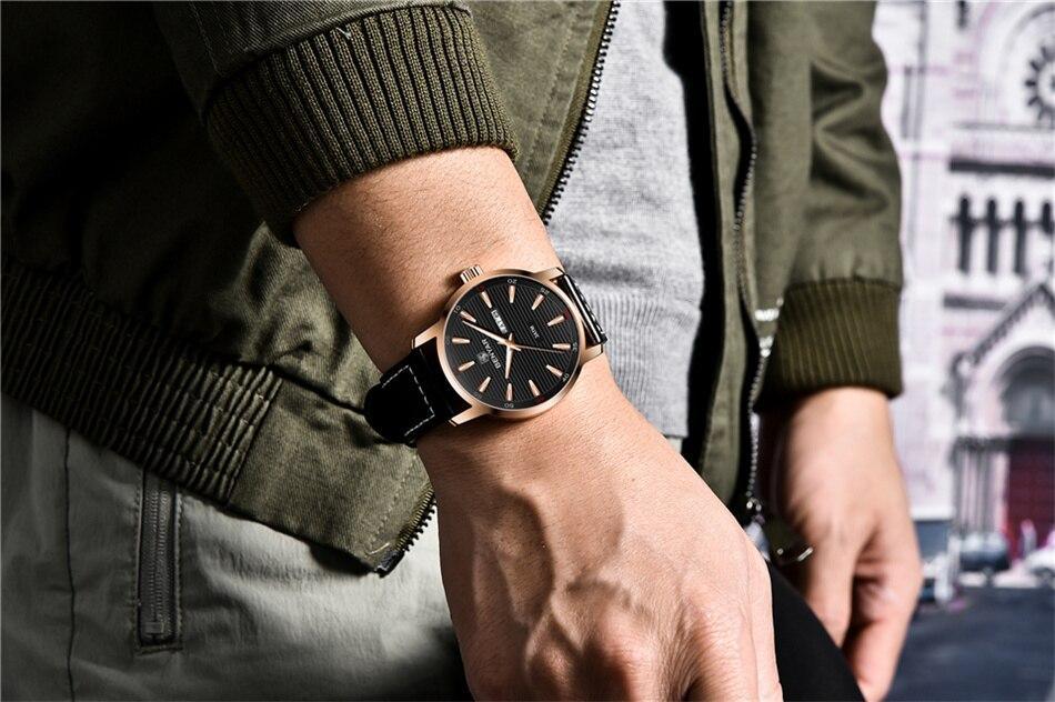 Stylish Black Analog Quartz Men's Watch with Leather Strap - Waterproof Luxury Timepiece - Korvel