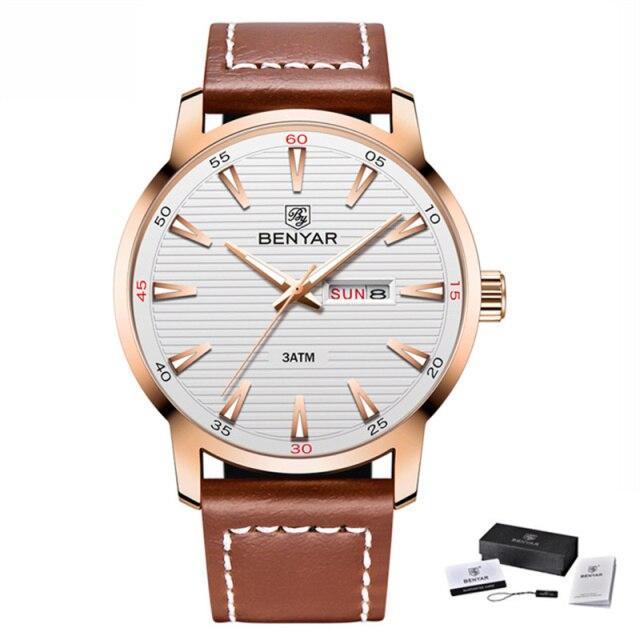 Stylish Black Analog Quartz Men's Watch with Leather Strap - Waterproof Luxury Timepiece - Korvel