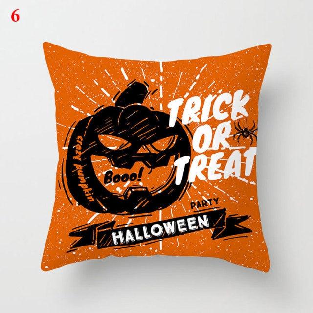 Funda de Cojín Impresa de Calabaza de Halloween - Decoración de Lino Premium