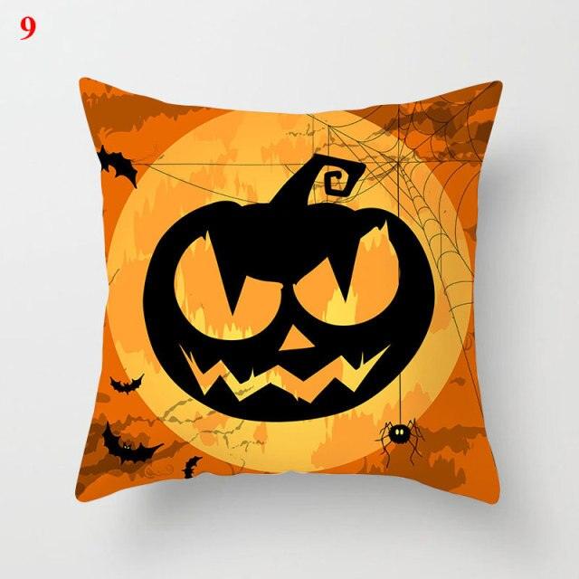 Funda de Cojín Impresa de Calabaza de Halloween - Decoración de Lino Premium