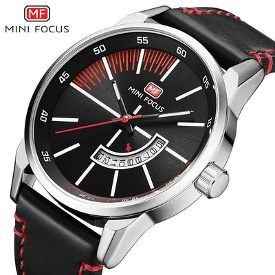 Elegant Black Quartz Men's Watch with Leather Strap