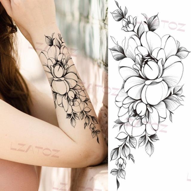 Tatouages Temporaires Fleurs Noires Réalistes pour Femmes