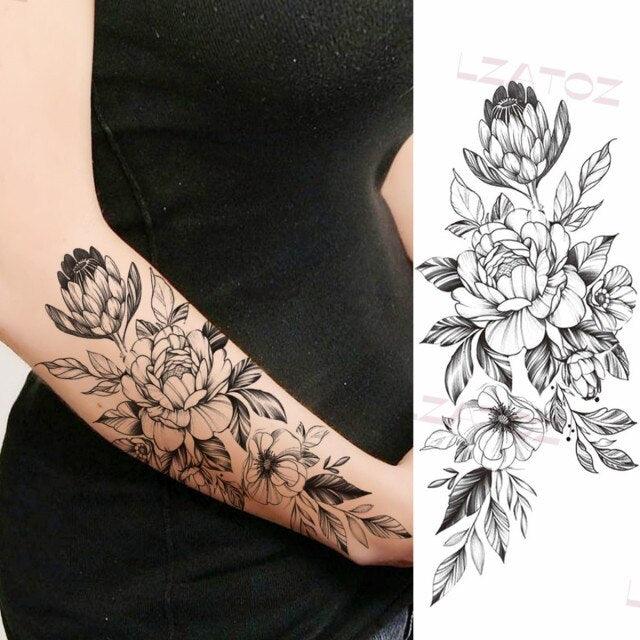 Tatouages Temporaires Fleurs Noires Réalistes pour Femmes