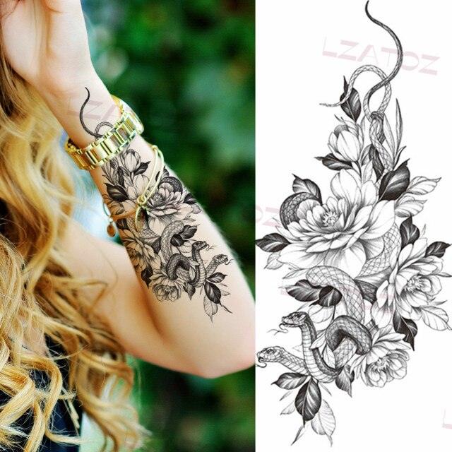 Tatouages Temporaires Fleurs Noires Réalistes pour Femmes