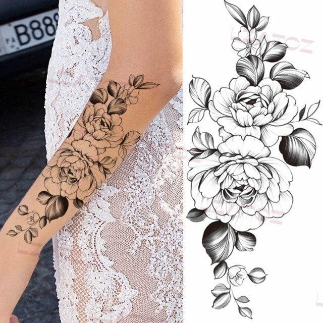 Tatouages Temporaires Fleurs Noires Réalistes pour Femmes