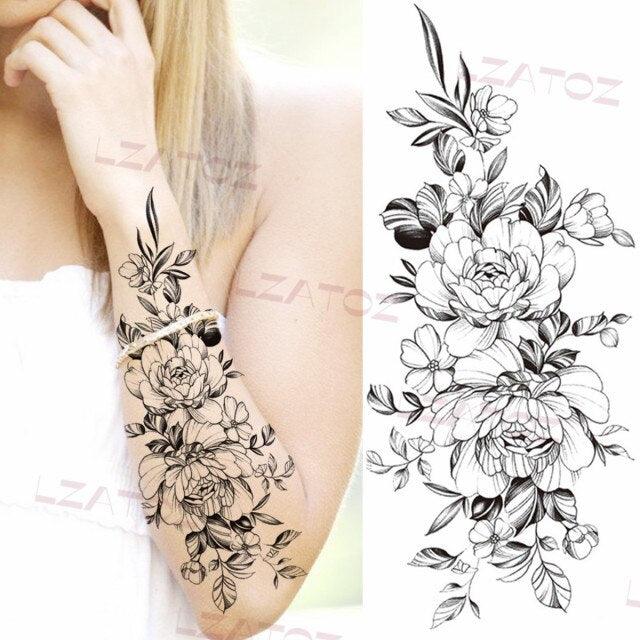 Tatouages Temporaires Fleurs Noires Réalistes pour Femmes