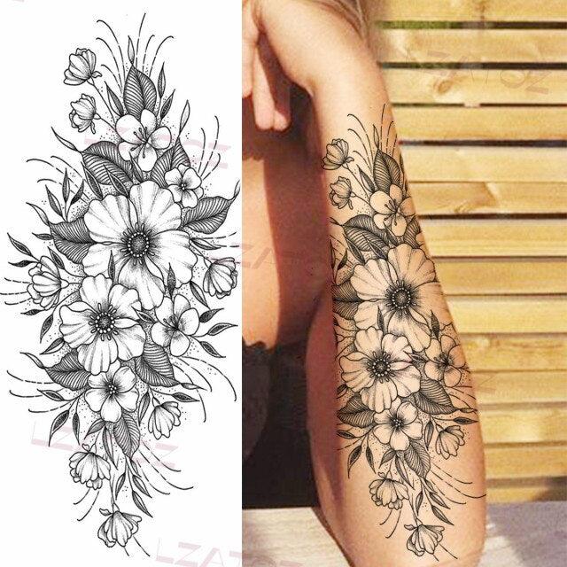 Tatouages Temporaires Fleurs Noires Réalistes pour Femmes