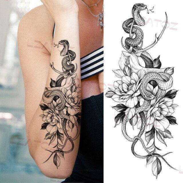 Tatouages Temporaires Fleurs Noires Réalistes pour Femmes