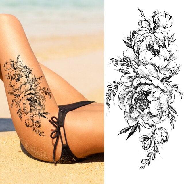 Tatouages Temporaires Fleurs Noires Réalistes pour Femmes