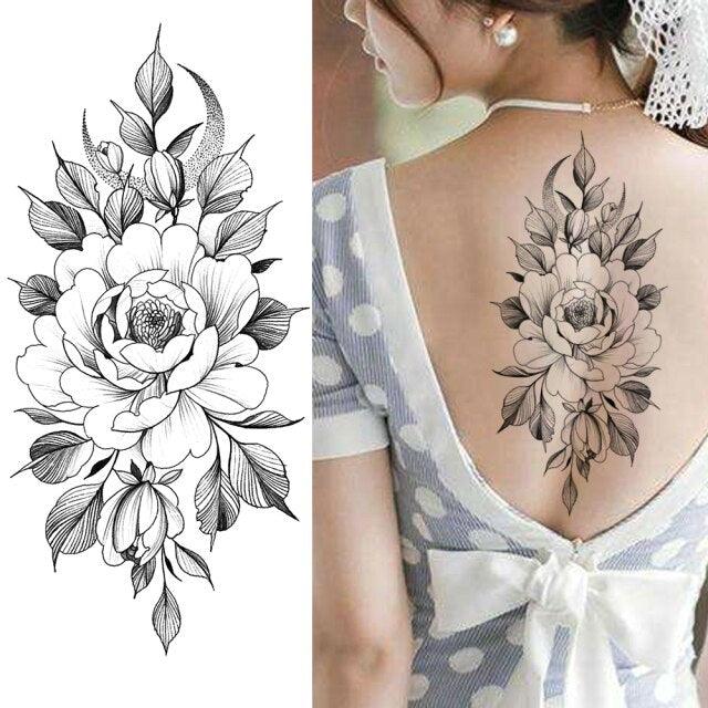 Tatouages Temporaires Fleurs Noires Réalistes pour Femmes