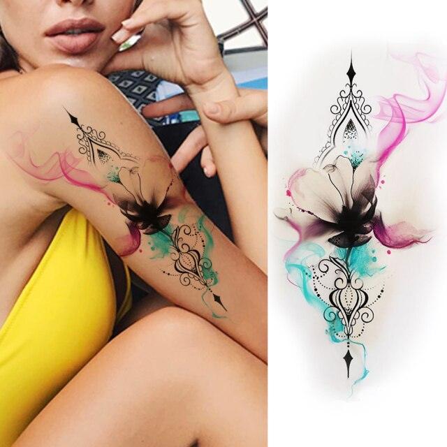 Tatouages Temporaires Fleurs Noires Réalistes pour Femmes