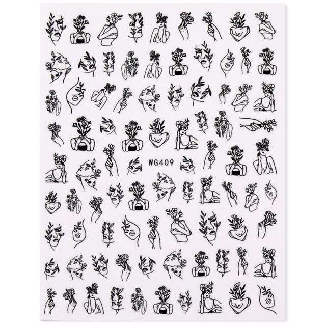 Elegantes Stickers de Uñas 3D - Diseños de Personajes y Flores