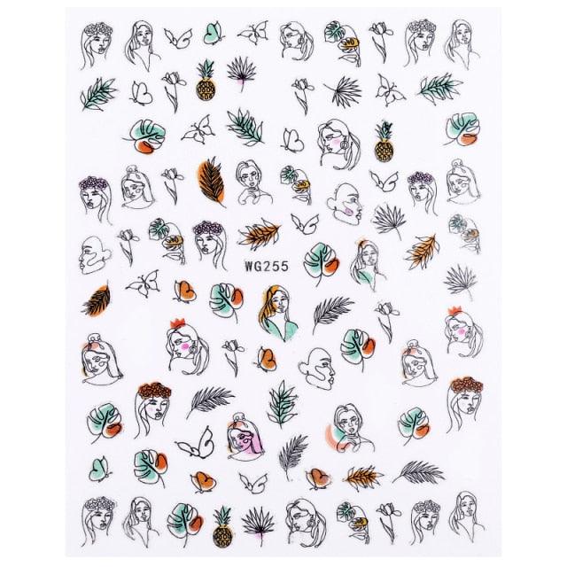 Elegantes Stickers de Uñas 3D - Diseños de Personajes y Flores