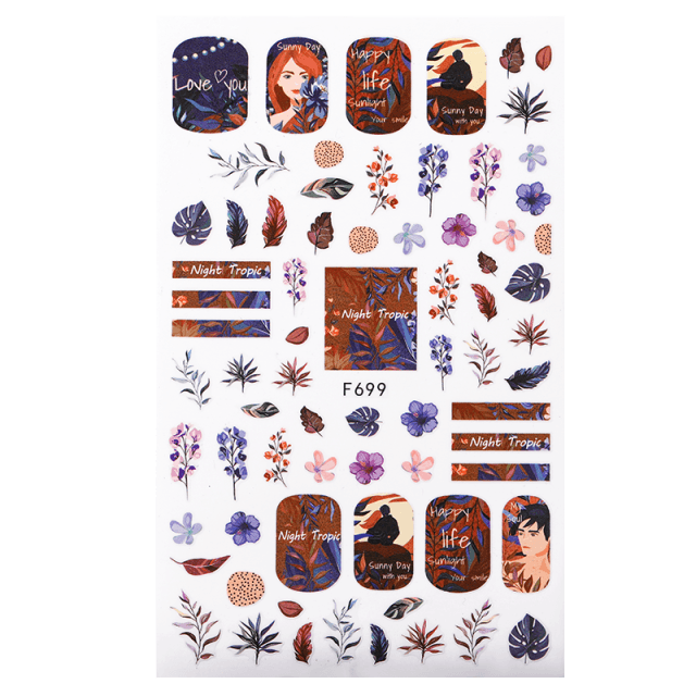 Elegantes Stickers de Uñas 3D - Diseños de Personajes y Flores