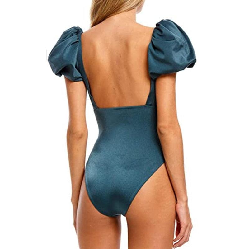 Chic High-Waisted Puff Sleeve Bikini Set for Women - Stylish Summer Swimwear - Korvel