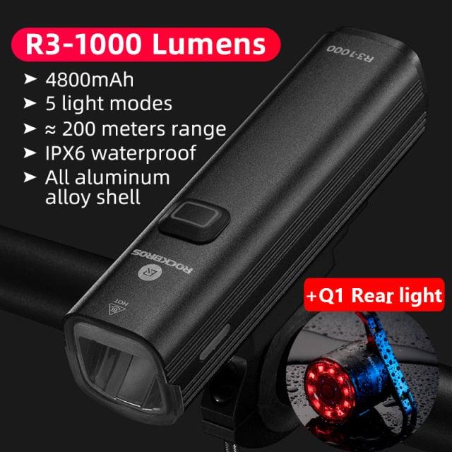 Juego de luces LED para bicicleta recargables por USB - 1000LM a prueba de agua