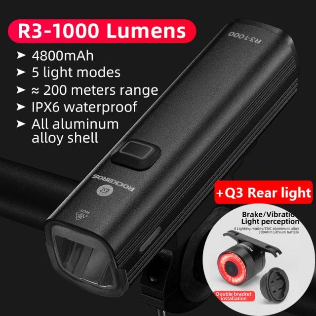 Juego de luces LED para bicicleta recargables por USB - 1000LM a prueba de agua