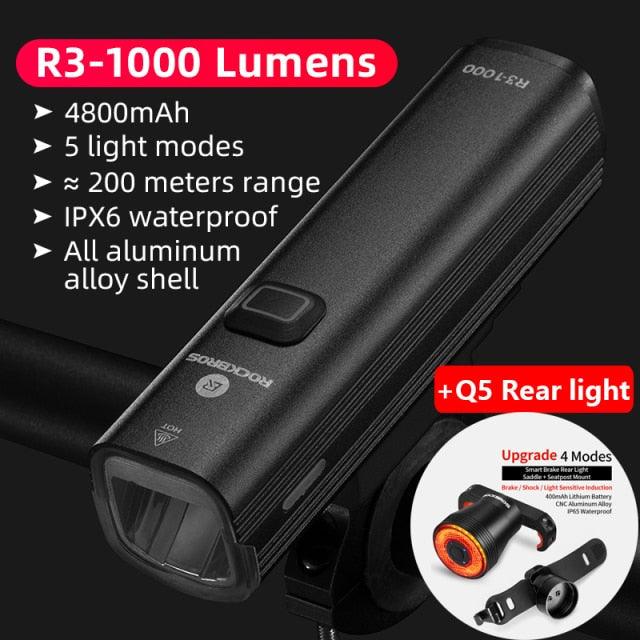 Juego de luces LED para bicicleta recargables por USB - 1000LM a prueba de agua