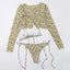 Leopard Print 3 Piece Swimsuit Set with Long Sleeves