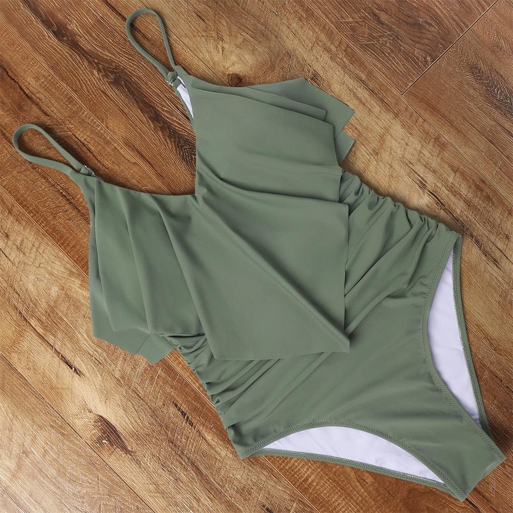 Ensemble de bikini à taille haute à volants Allure Léopard pour femmes