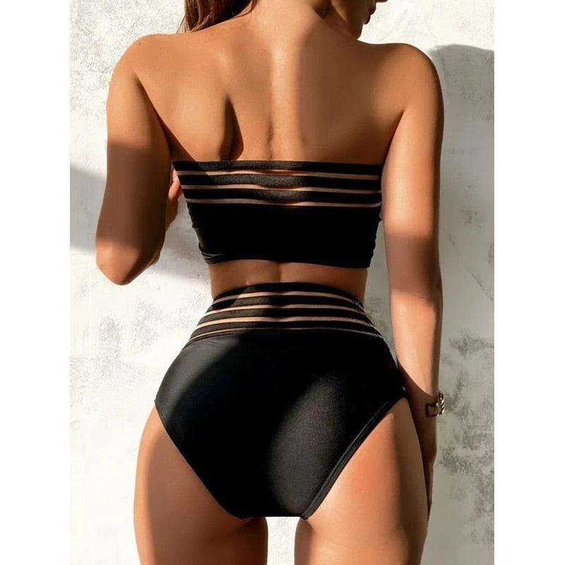 Ensemble de bikini noir taille haute de luxe pour femmes