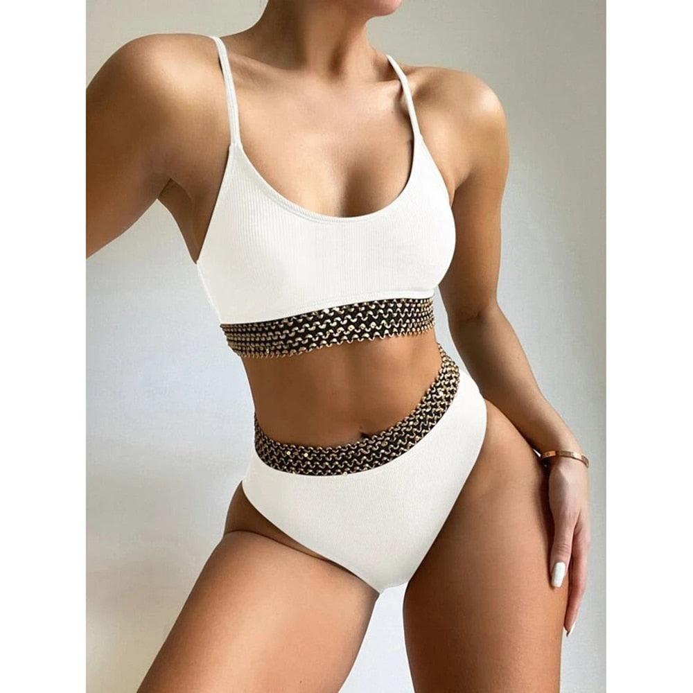 Ensemble de bikini noir taille haute de luxe pour femmes