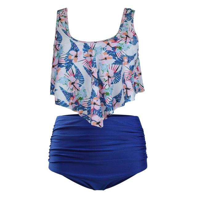 Conjunto de Bikini con Volantes de Cintura Alta para Tallas Grandes para Mujeres