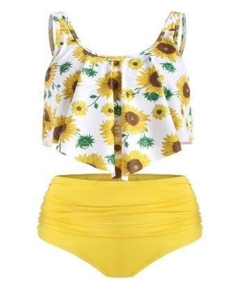 Conjunto de Bikini con Volantes de Cintura Alta para Tallas Grandes para Mujeres