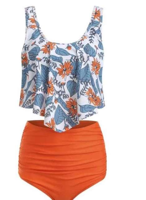 Conjunto de Bikini con Volantes de Cintura Alta para Tallas Grandes para Mujeres
