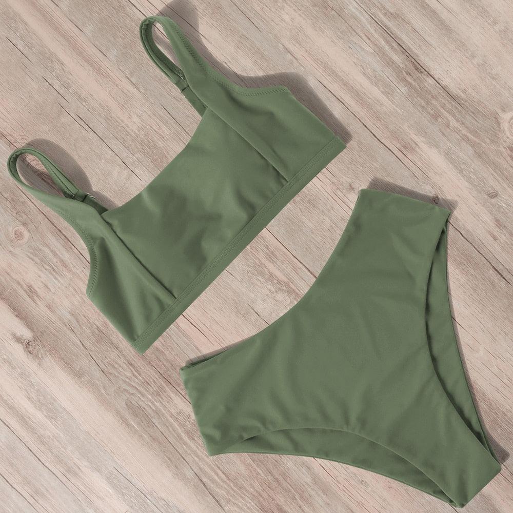 Ribbed High Waist Bikini Set for Women