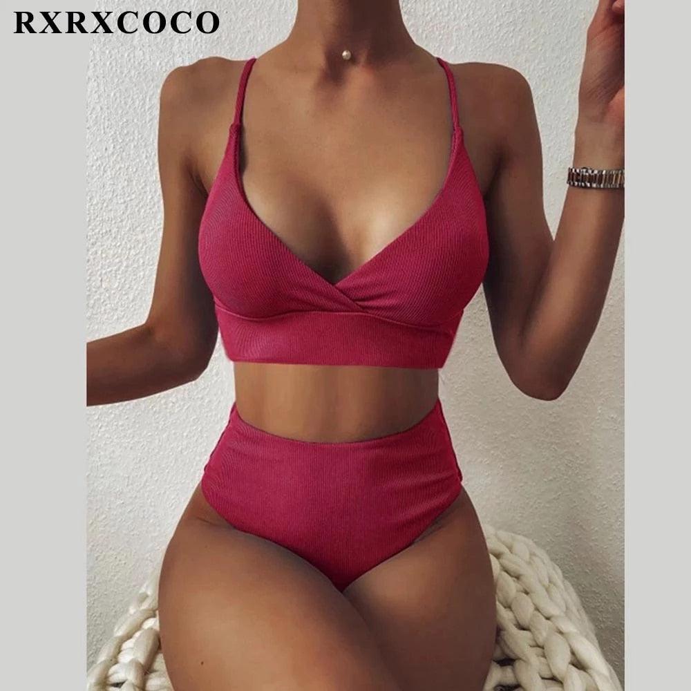 Ribbed High Waist Bikini Set for Women