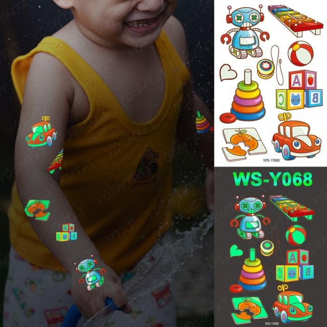 Glow-in-the-Dark Temporary Tattoo Stickers for Kids - Unicorns, Dinosaurs & More - Korvel