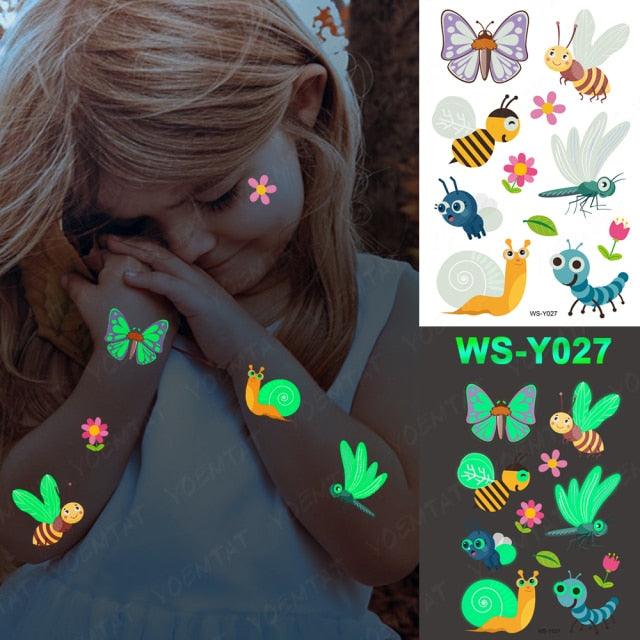 Glow-in-the-Dark Temporary Tattoo Stickers for Kids - Unicorns, Dinosaurs & More - Korvel