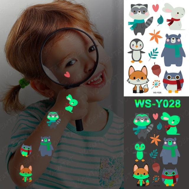 Glow-in-the-Dark Temporary Tattoo Stickers for Kids - Unicorns, Dinosaurs & More - Korvel