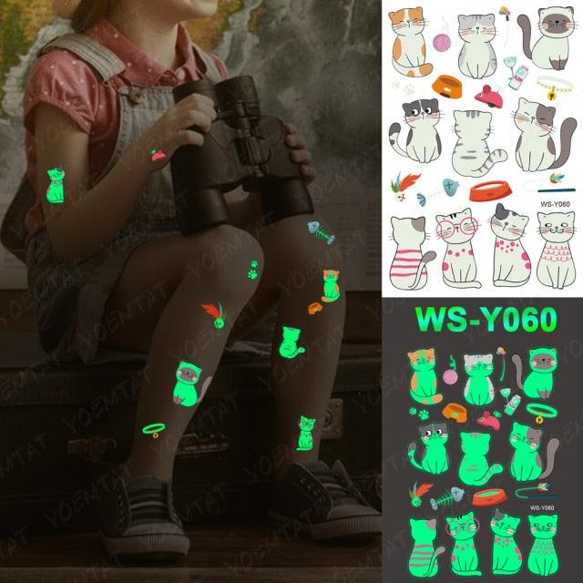 Glow-in-the-Dark Temporary Tattoo Stickers for Kids - Unicorns, Dinosaurs & More - Korvel